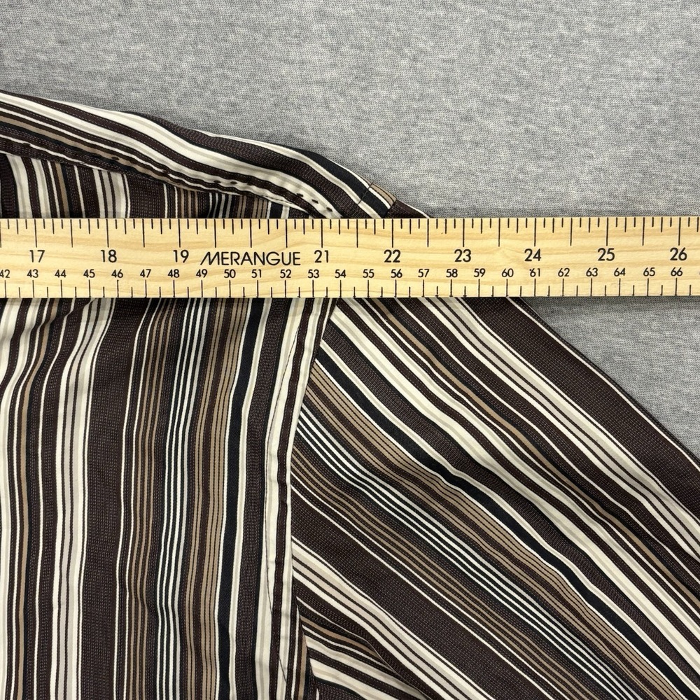 Bugatchi Uomo Button Up Shirt Men's Size XXL Brown Vertical Striped Flip Cuff - Picture 8 of 8